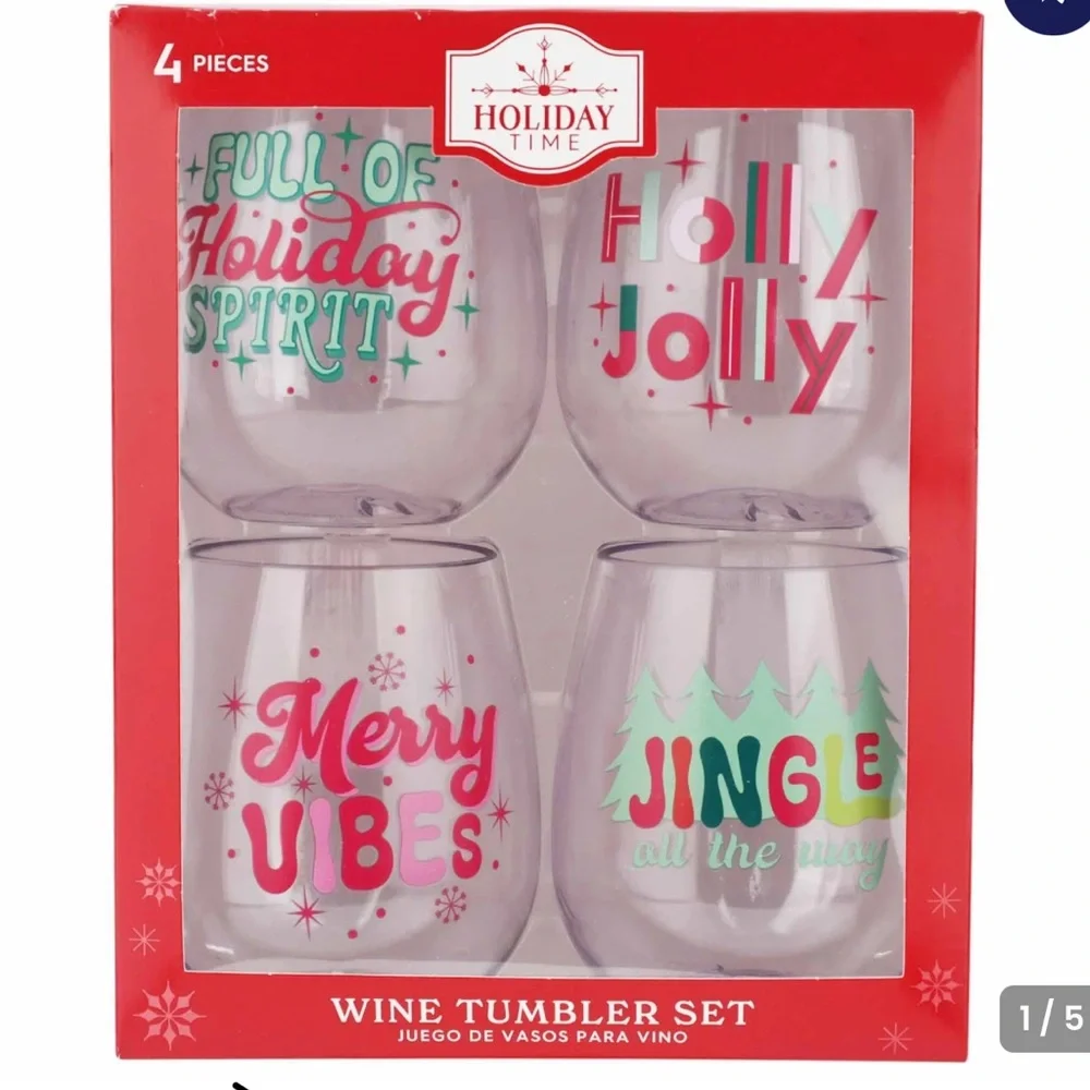 **NEW** Set of 4 Christmas Stemless Wine‎ Glasses